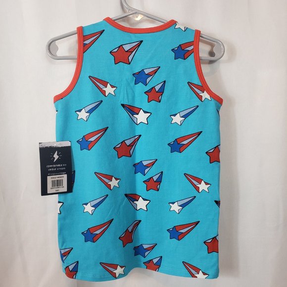 RAGS Blue Shooting Stars Tank Top with Red Pocket and Trim 3/4Y - Picture 2 of 7